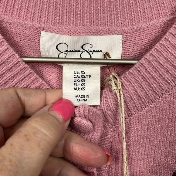 Jessica Simpson Womens Cardigan XS Pink Short Sleeves Embroidered Floral NWT - Picture 2 of 12